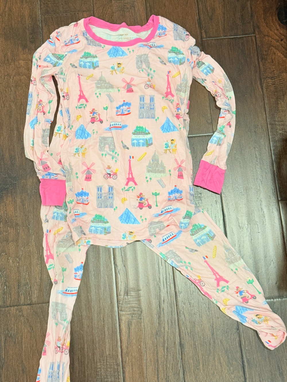 Little Sleepies Pink Paris Print Cotton Pajama Set with Bright Pink Cuffs